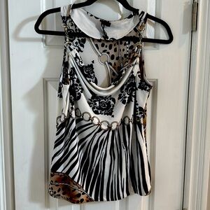 Milano Equestrian Print Top w/ Beautiful Silver Horsebit Straps